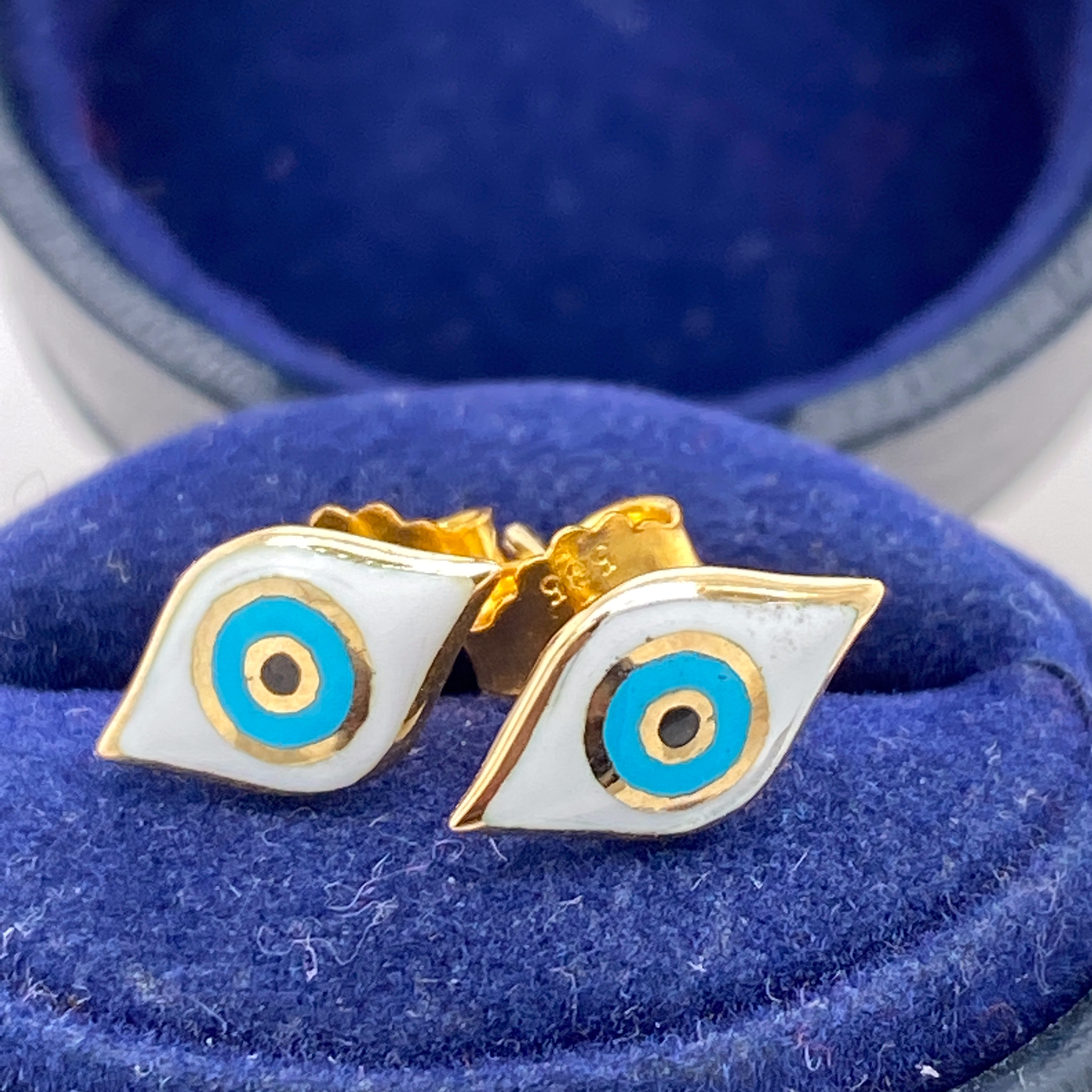 Turquoise and Pearl Evil Eye Studs