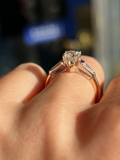 Estate 3 Stone Round Brilliant & Baguette Diamond