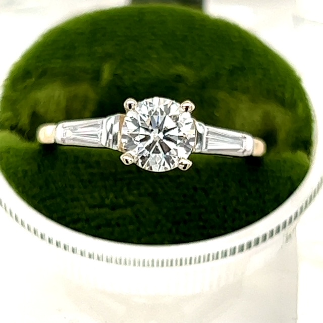 Estate 3 Stone Round Brilliant & Baguette Diamond
