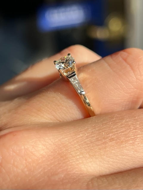 Estate 3 Stone Round Brilliant & Baguette Diamond
