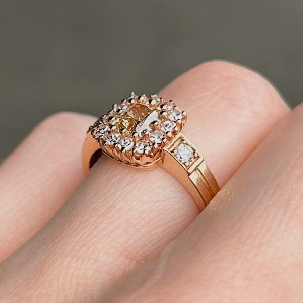 Victorian Inspired .87 Carat Fancy Yellow Diamond Halo Ring - Image 5