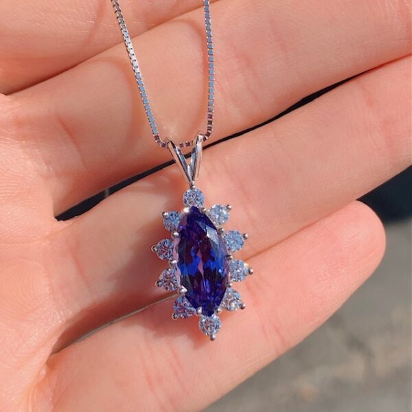 2.8 Carat Marquise Shape Tanzanite Diamond Halo Pendant - Image 3