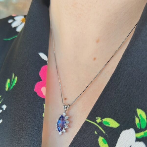 2.8 Carat Marquise Shape Tanzanite Diamond Halo Pendant - Image 2