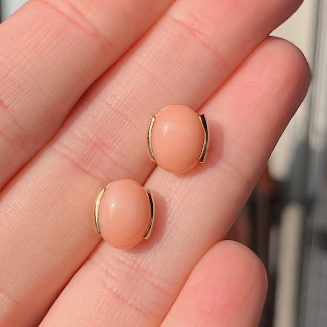 Estate Semi Bezel Coral Stud Earrings Olympic Jewelry Open For Walkins