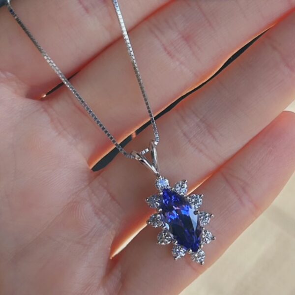 2.8 Carat Marquise Shape Tanzanite Diamond Halo Pendant - Image 4