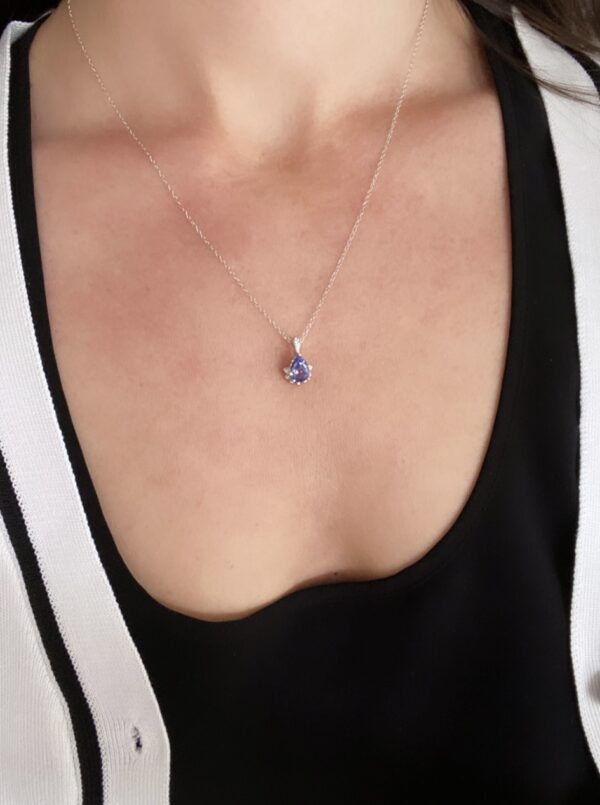 Recycled Pear Shape Tanzanite & Diamond Pendant - Image 3