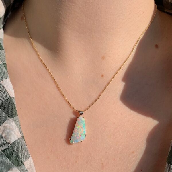 Estate Freeform Natural Opal Pendant on Chain - Image 2