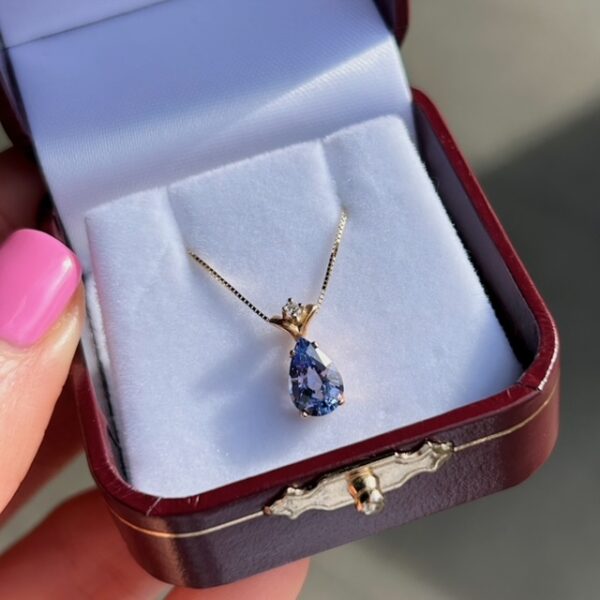 Estate Pear Tanzanite & Diamond Pendant