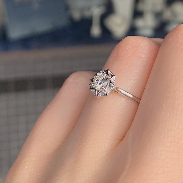 Art Deco Inspired Recycled Diamond Engagement Ring - Image 5