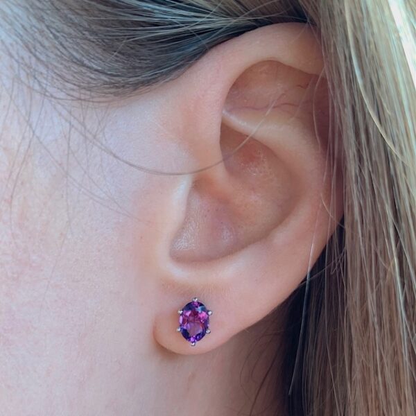 Recycled Oval Amethyst Stud Earrings