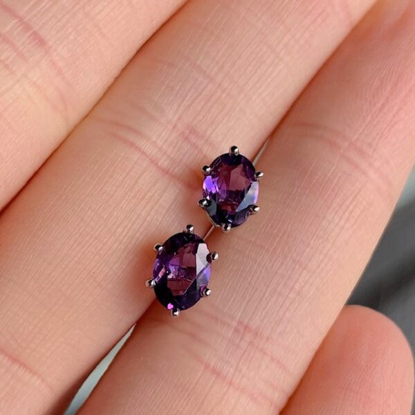 Recycled Oval Amethyst Stud Earrings - Image 2