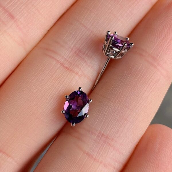 Recycled Oval Amethyst Stud Earrings - Image 3