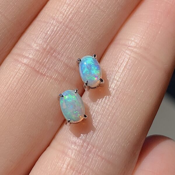 14k White Gold Opal Stud Earrings - Image 2