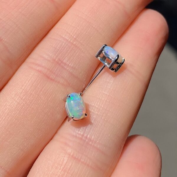 14k White Gold Opal Stud Earrings - Image 3