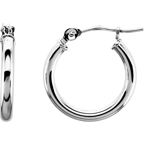 14k White Gold 15mm Hoop Earrings - Image 2