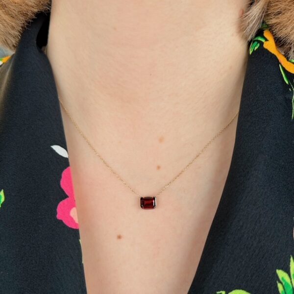 Recycled Emerald Cut Garnet Pendant - Image 3