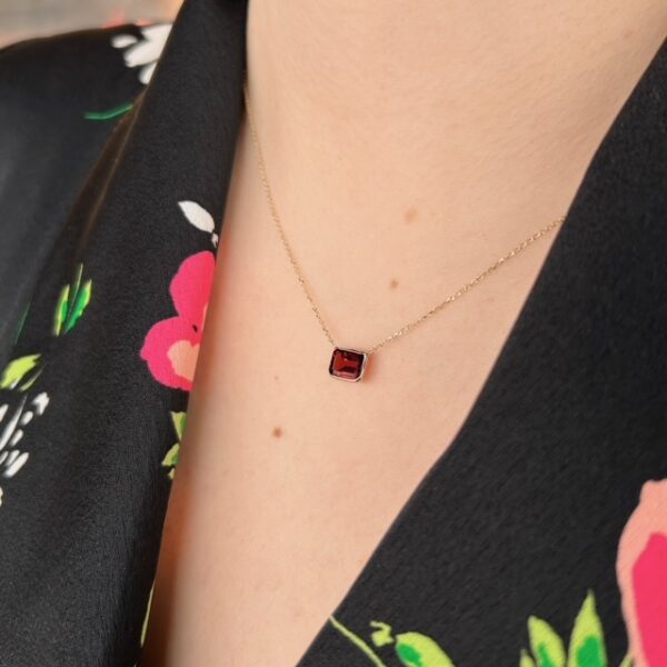 Recycled Emerald Cut Garnet Pendant - Image 4