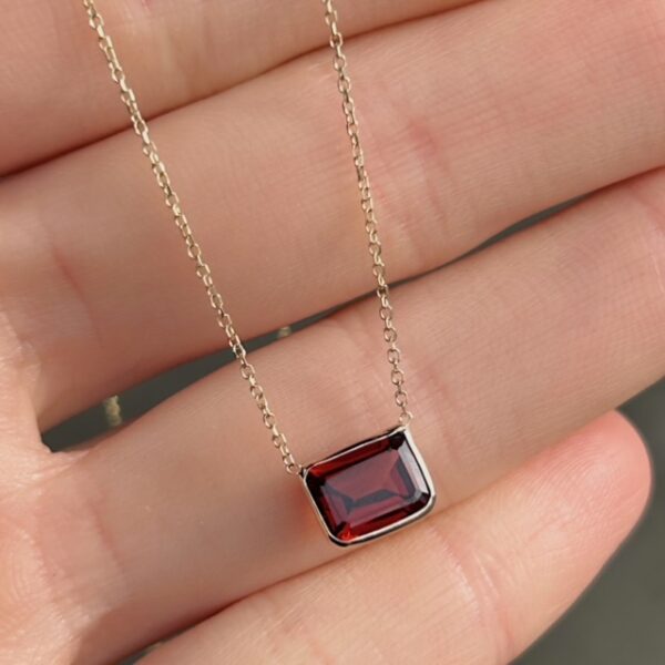 Recycled Emerald Cut Garnet Pendant