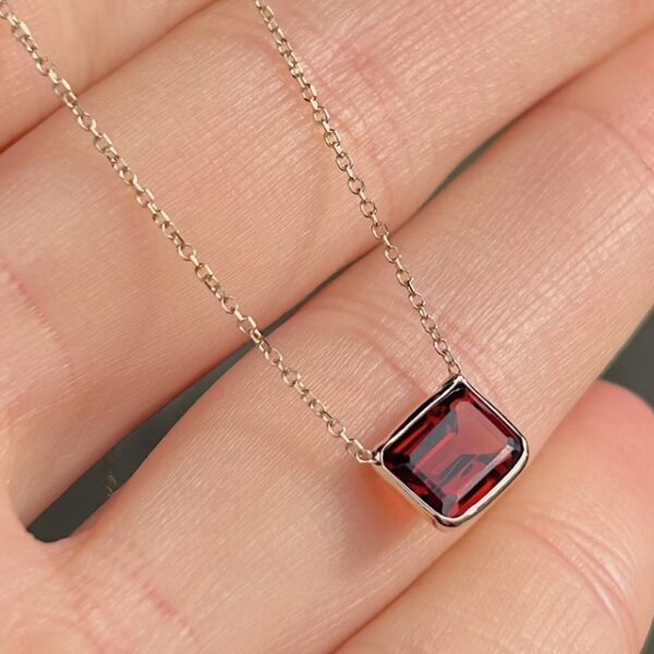 Recycled Emerald Cut Garnet Pendant - Image 2