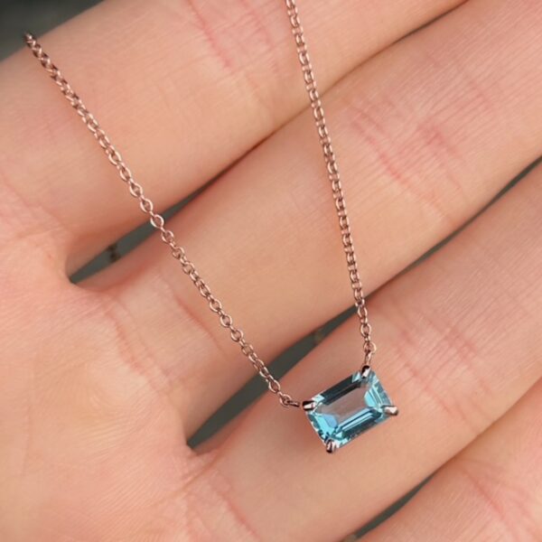 Recycled Rose Gold East/West Blue Topaz Pendant