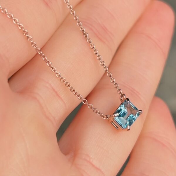 Recycled Rose Gold East/West Blue Topaz Pendant - Image 2