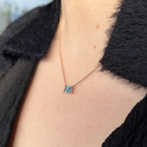Recycled Rose Gold East/West Blue Topaz Pendant - Image 4
