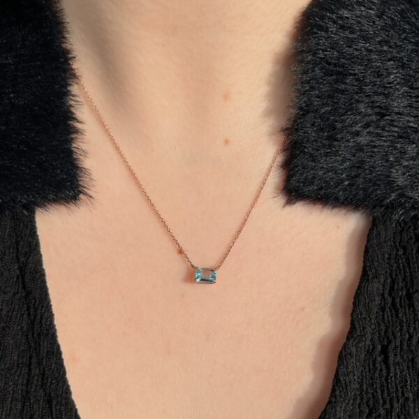 Recycled Rose Gold East/West Blue Topaz Pendant - Image 3