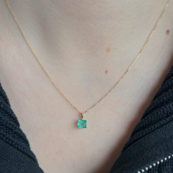 Recycled Square Emerald Cut Emerald Pendant - Image 2
