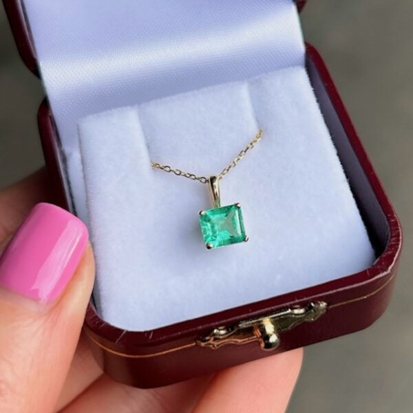 Recycled Square Emerald Cut Emerald Pendant