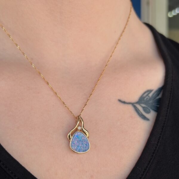 Estate Australian Opal and Diamond Pendant - Image 2