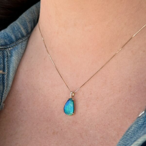 Recycled Australian Opal & Diamond Pendant - Image 3