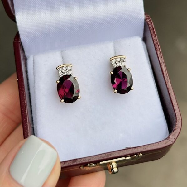 Estate Rhodolite Garnet & Diamond Stud Earrings