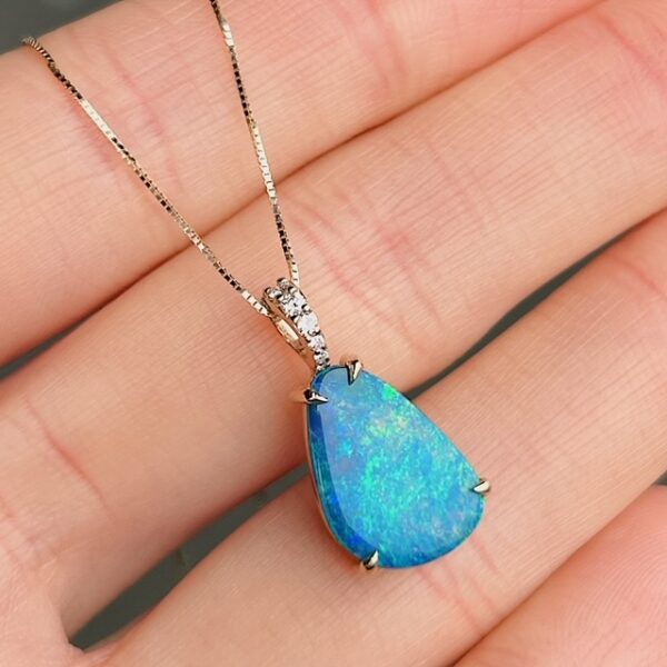 Recycled Australian Opal & Diamond Pendant - Image 2