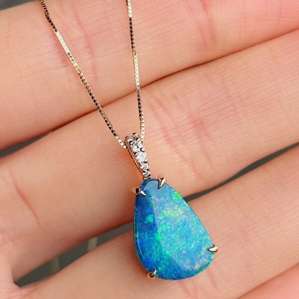Recycled Australian Opal & Diamond Pendant