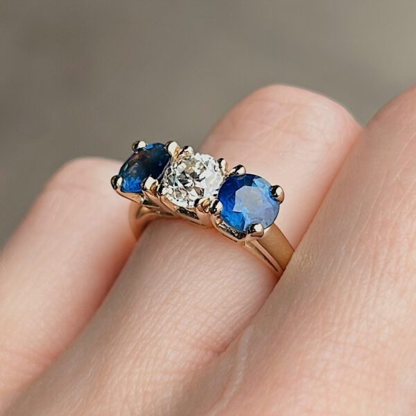 Estate Sapphire & Old European Cut Diamond Ring - Image 5