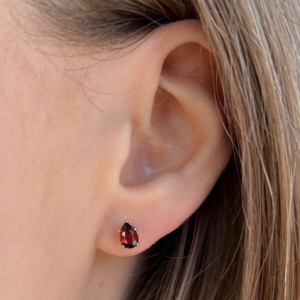 Recycled White Gold Pear Garnet Studs - Image 2