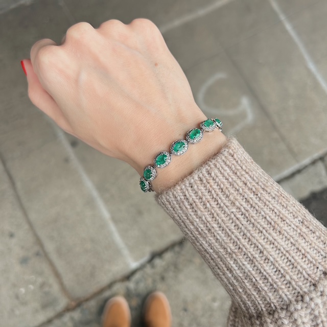 Estate Emerald & Diamond Halo Bracelet - Image 2