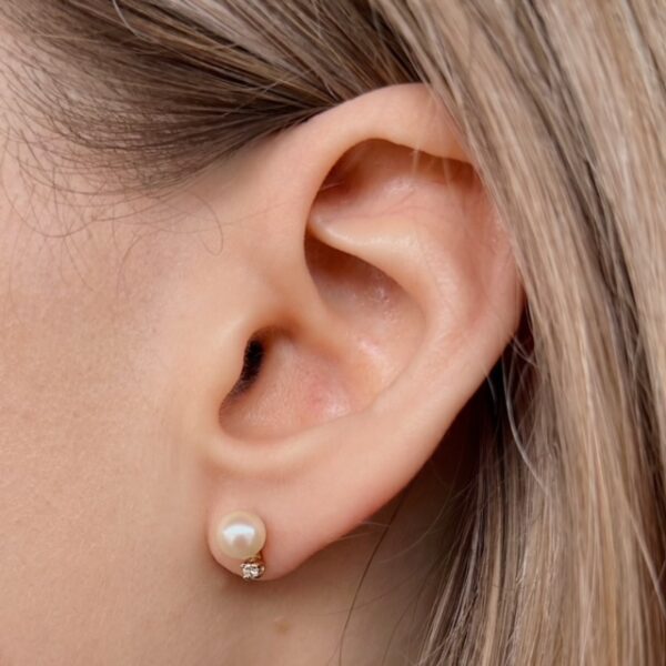 Estate Pearl & Diamond Stud Earrings