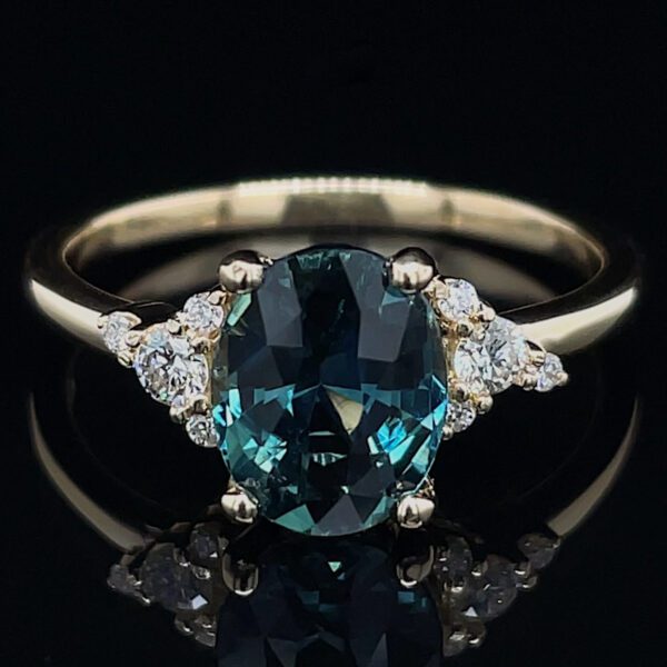 Recycled Oval 2.26ct Teal Sapphire Diamond Ring