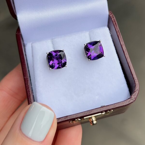 Estate Cushion Amethyst Stud Earrings