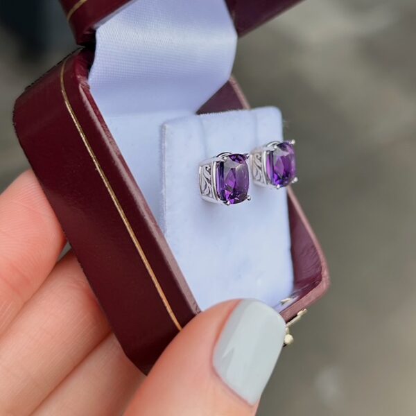 Estate Cushion Amethyst Stud Earrings - Image 3