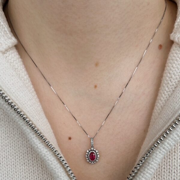 Estate Ruby & Diamond Halo Pendant - Image 2