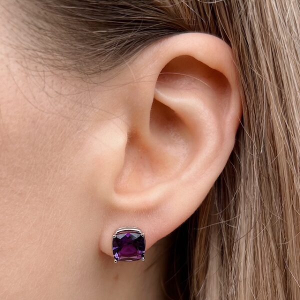 Estate Cushion Amethyst Stud Earrings - Image 2