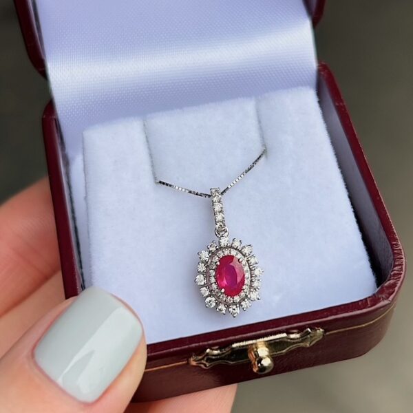 Estate Ruby & Diamond Halo Pendant