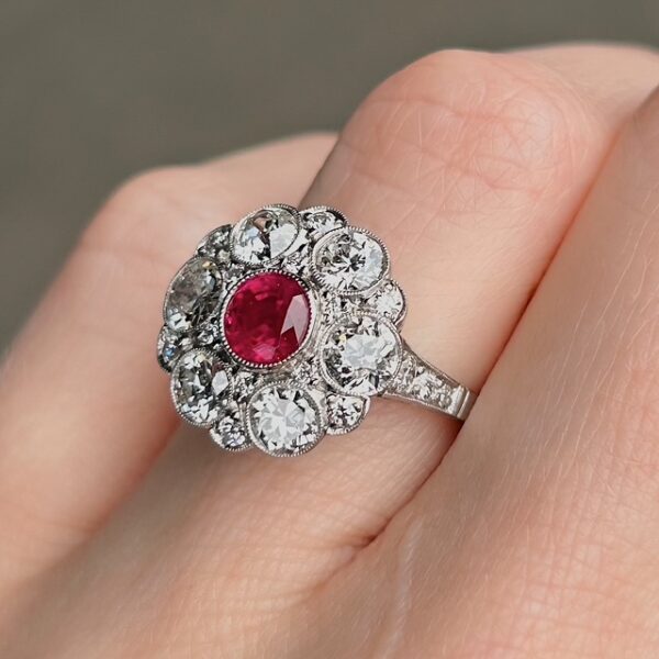 Antique Ruby & Old European Cut Diamond Ring - Image 2