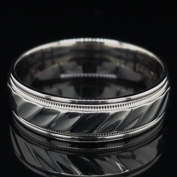 Estate White Gold Milgrain Line Design Band