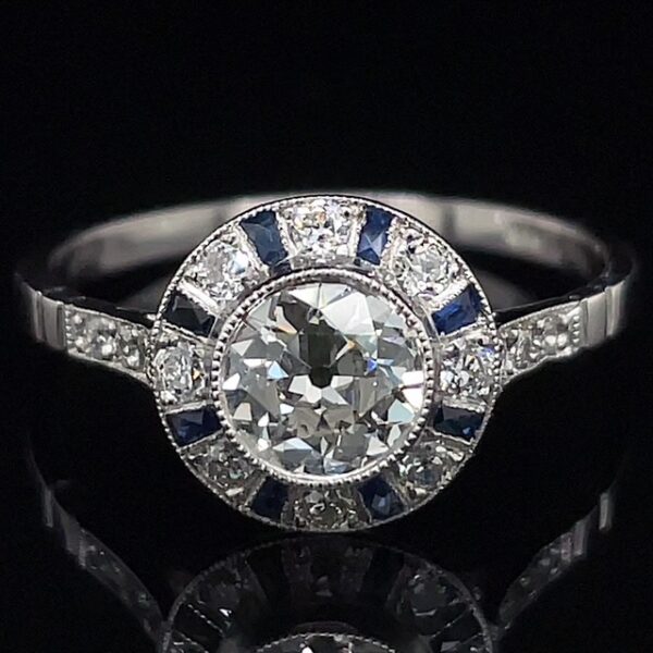 Antique Platinum & Sapphire Diamond Halo Ring