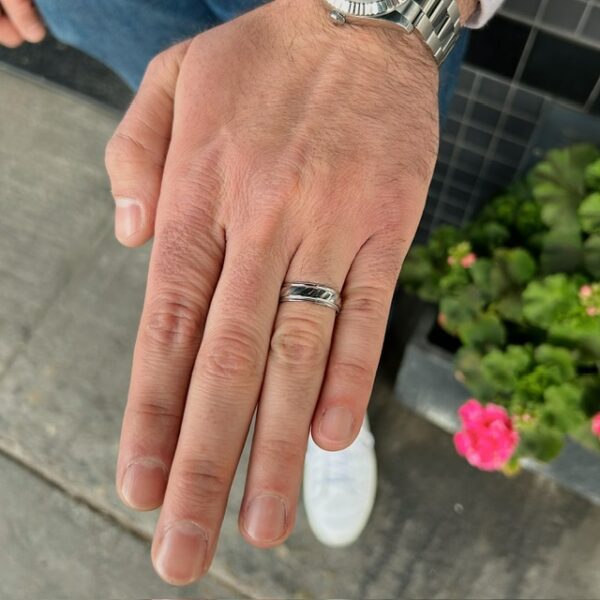 Estate White Gold Milgrain Line Design Band - Image 2