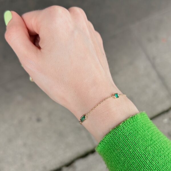 Recycled Emerald Cut Emerald Station Bracelet - Image 2