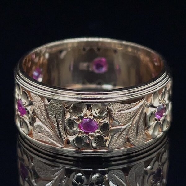 Antique Floral Ruby Wide Band